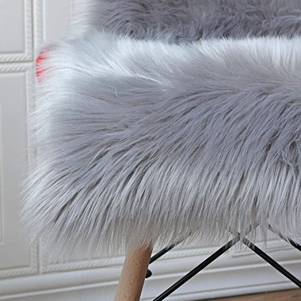 (Grå, 50 x 50 cm) Kunstig Pels Tæppe, Lang Bunke Fluffy Tæppe, Kunstig Fåreskind
