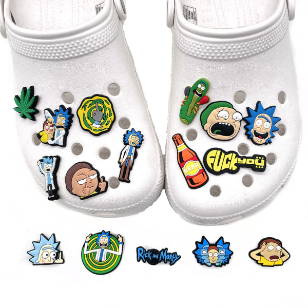 16 stykker 3D Clog Sandals Ornament(rick and morty),Shoe Charms,C