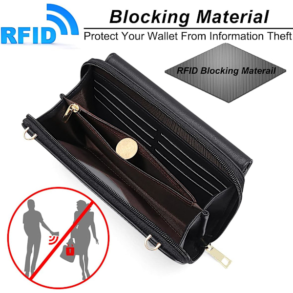 Damväska med RFID-blockering, mobilplånbok, axelremsväska för kvinnor, pekskärm, mobiltelefonfodral, liten telefon S