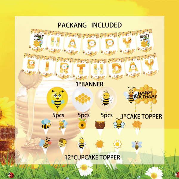 31stk Bee Theme Bee Hive Banner Kage Indsæt Ballon Sæt Fødselsdag