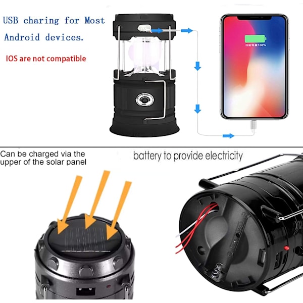Bærbar LED-campinglanterne - Ultra Bright USB-oppladbar Sola