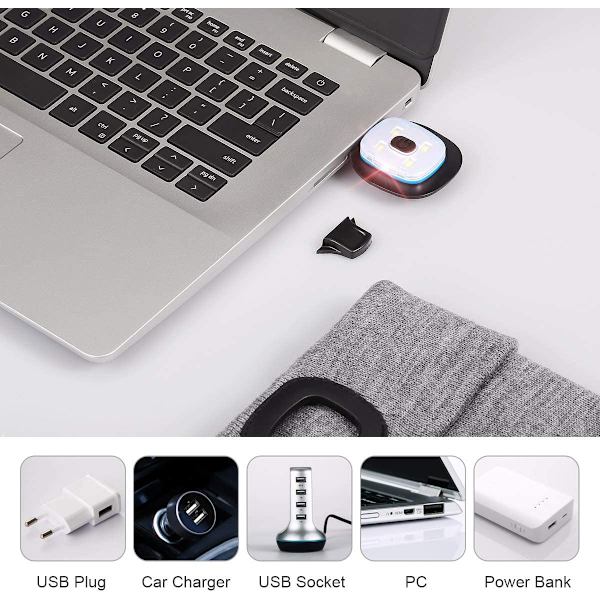 LED Beanie med lys - Smaragdgrøn, USB-genopladelig håndfri 4 LED