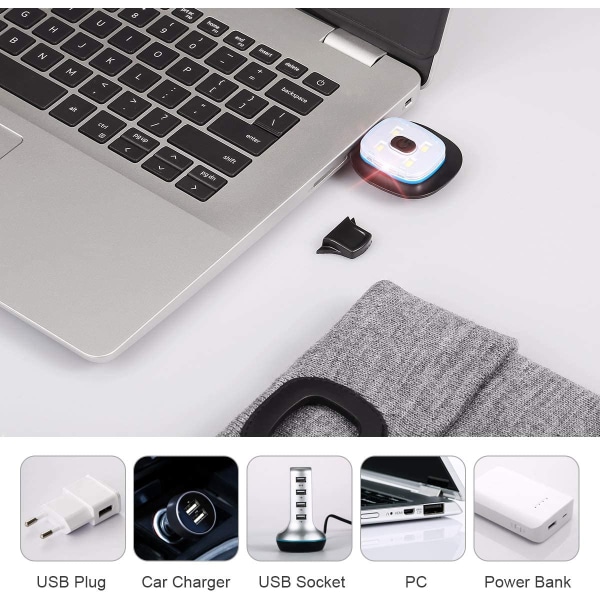 USB genopladelig håndfri 4 LED-forlygtehætte LED-beanie med L