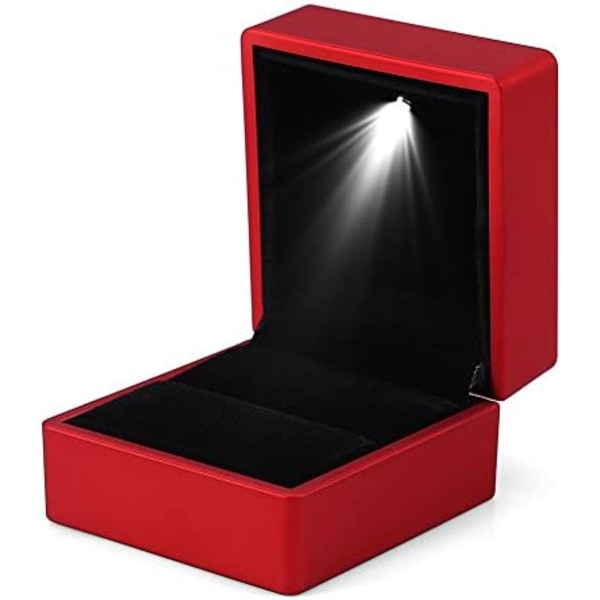 (Rød) Moderigtigt Ring Box LED lysende Box Ring Opbevaring Case Je