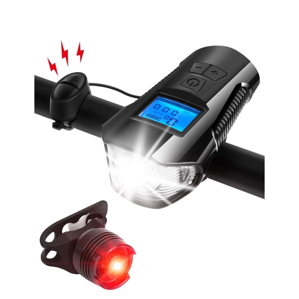 LED Bike Light Set with Bicycle Speedometer mph, USB Rechargeabl