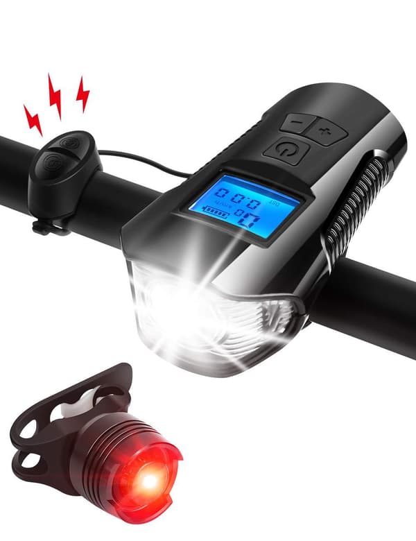 LED cykellysæt med cykelcomputer mph, USB genopladelig