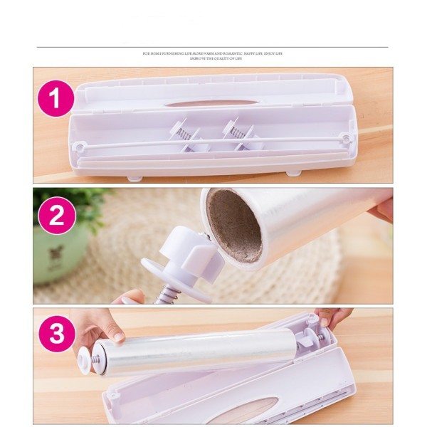 1PCS (white, approx. 35.5*7.0*7.0 cm) Cling film dispenser, alum