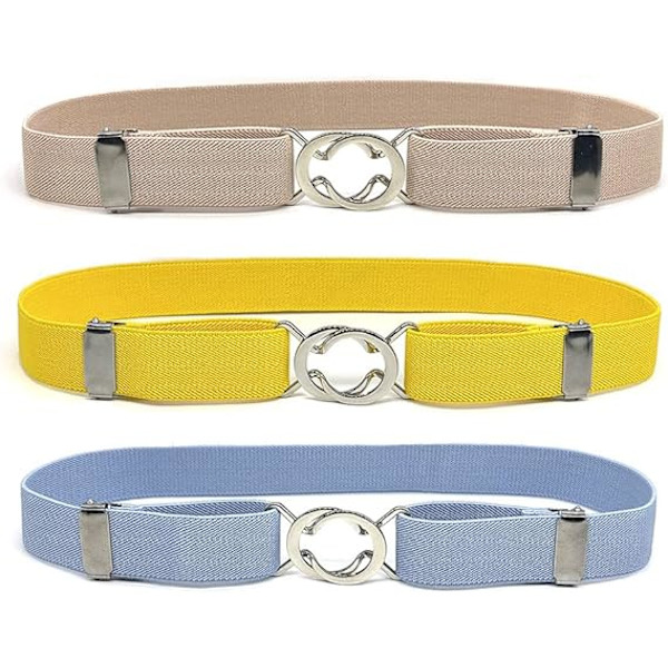 3 kappaletta lasten vyötä, säädettävä joustava venyvä vyö pojille ja tytöille, vaaleansininen + keltainen + beige