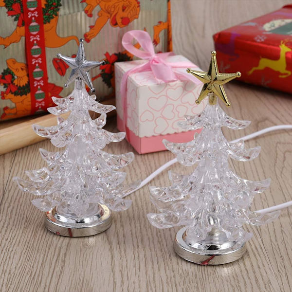 2 Pakk LED Juletre Bordlampe, Fargerik Akryl Juletre