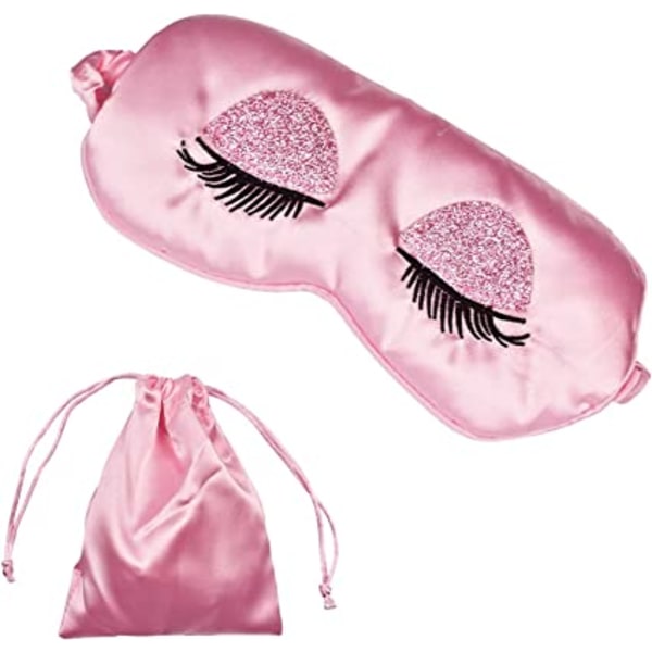 Pink sovemaske, pailletter lange øjenvipper imiteret Silk Eye Mask,
