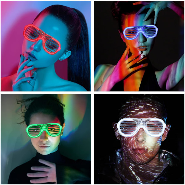 4 Stykke Led Light Up Briller, Blinkende Led Cyberpunk Briller til