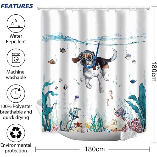 Dusjforheng Cute The Diving Dog 180x180cm Ocean Animal Print B C