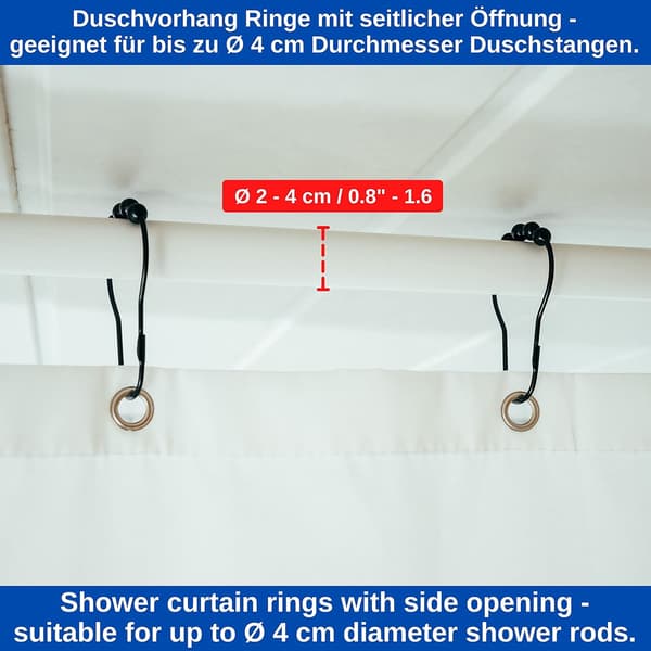 Sorte - Bruseforhængsringe, 12 stk., Metal, Diameter 7 x 1,5 tommer