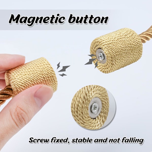 4 stycken magnetiska gardinband i guld, flätade magnetiska gardinspännen, gardinband, 45 cm gardinrep - Gardin