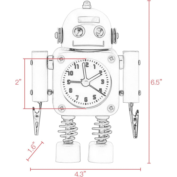 Ikke-tikkende robotvekkerklokke i rustfritt metall - Vekkeklokke med