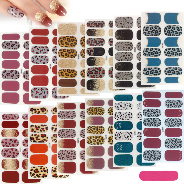 12 ark neglelak-klistermærker Fuld negleomslag, leopardprint Lo