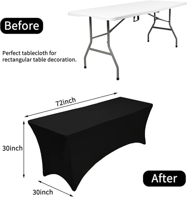 3 stk. sorte spandex-bordduge, 6ft polyester rektangulært bord