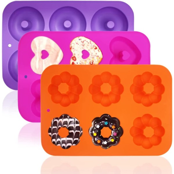 3 Pack non-stick silikone donutforme til fremstilling af donuts, muffins,