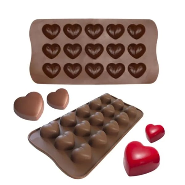 15 Hjerteformede Isterninger/Chokolade/Geleforme - Brun - 2 Stk.