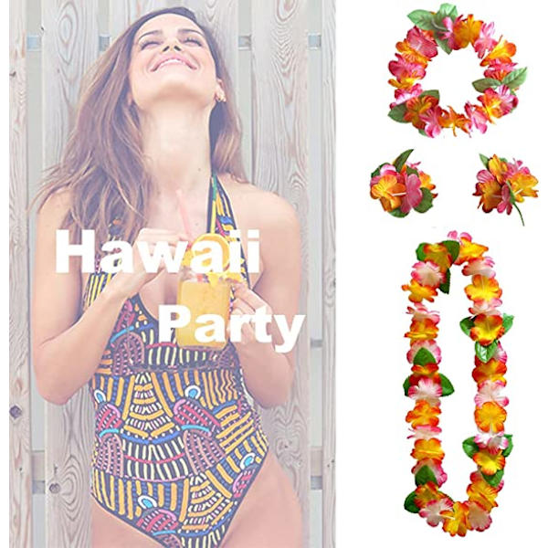 16 Pakke Hawaiianske Blomsterhalskæder til Strandtemafest, Hawaii