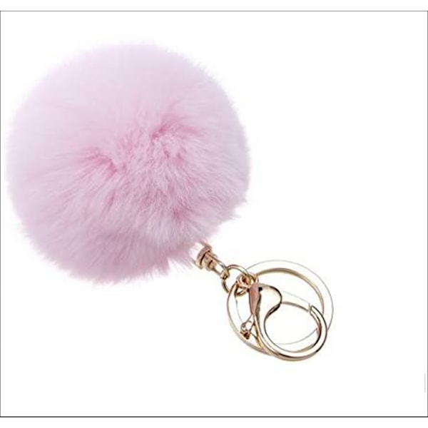Pompom nøkkelring i hår, myk å ta på - Lys rosa