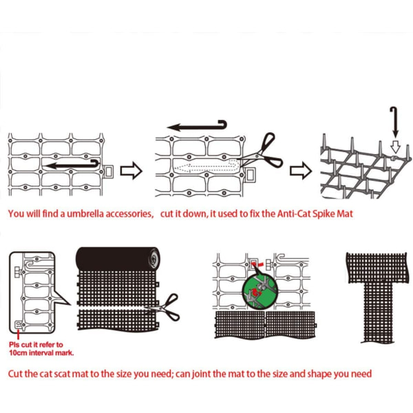 Thorn Anti-Cat Mat Garden Grid Anti Dogs, Cats Kjæledyr 200 x 30 cm