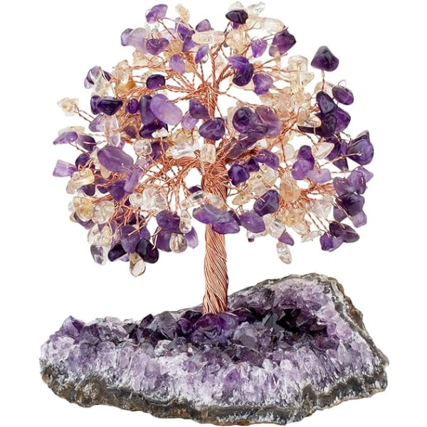 Reiki Crystal Tree on Natural Amethyst Raw Piece Base, Stone Mone