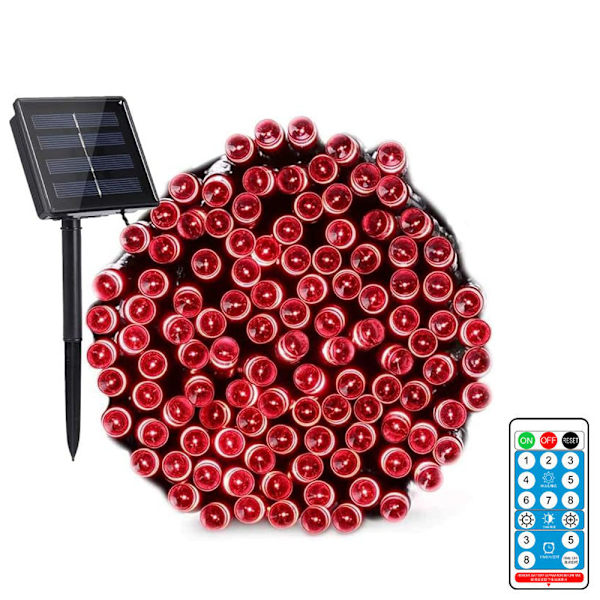 Aurinkovoimalla toimivat Halloween-valot kaukosäätimellä, 22 metriä 200 LED 8 tilaa Punaiset Halloween-valoköydöt (Punainen)