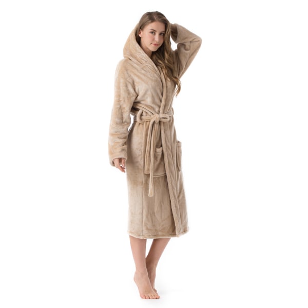 Women's Warm Fleece Winter Robe with Hood, Long Plush Hooded