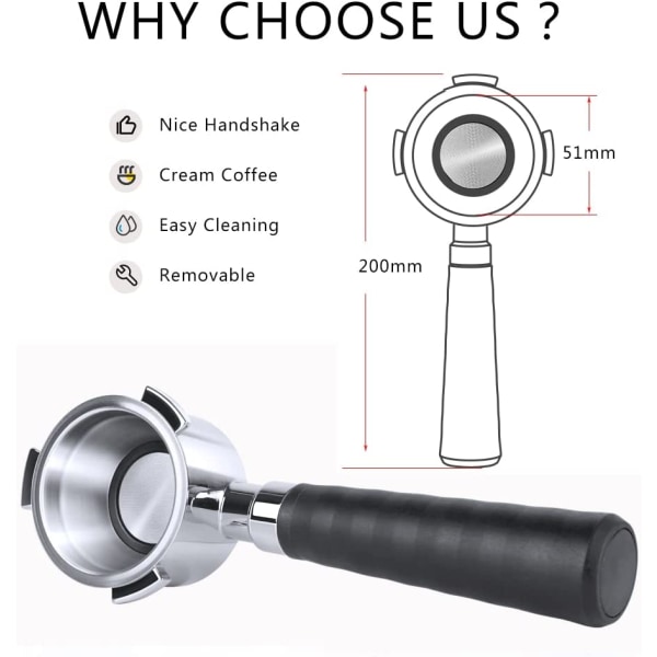 51mm Kaffe Bunnløs Filter Gjenbrukbar Kaffe Filterholder Stai