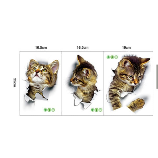 6 styk To hver af tre kategorier Adorable Cat 3D Wall Stick