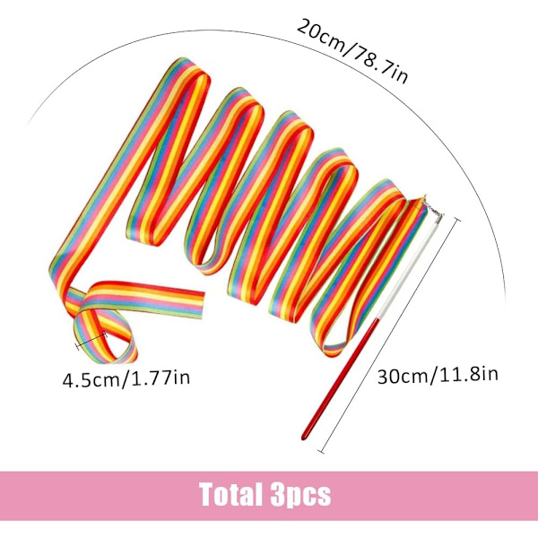 3 st Barn Gymnastikband 2m Rytmisk Gymnastikband med 30cm Stång Flerfärgad Gymnastik Dansband Vuxen Fitness för Konstnärlig Dansträning, Sport Gymnastik, Fest