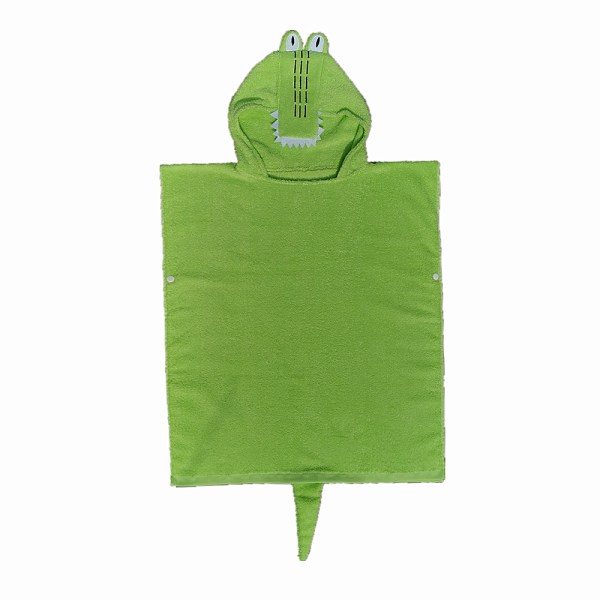 Kappe 70 cm barnebadehåndkle i ren bomull (grønn krokodille), ca