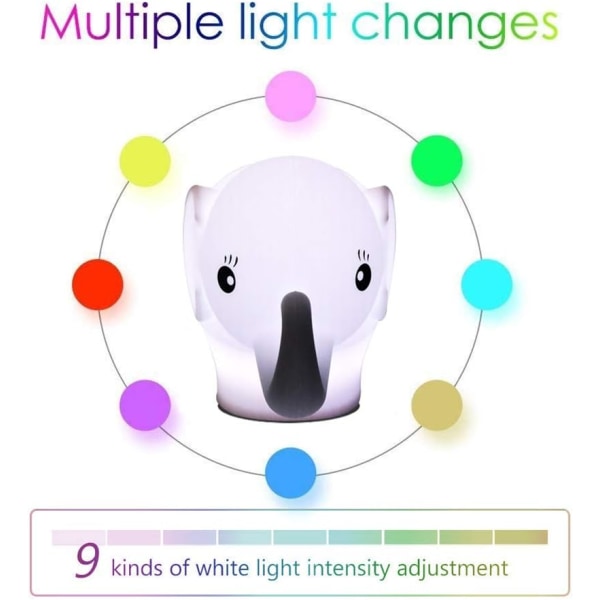 Pehmeä silikoni LED-yövalo lapsille, norsu, värinvaihto,