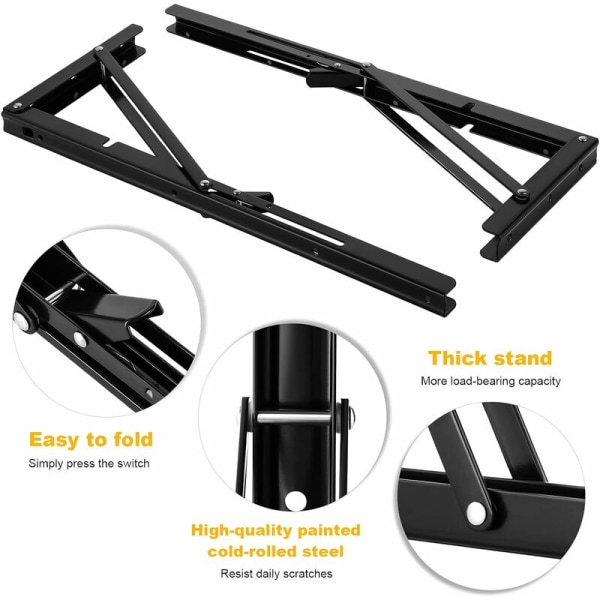 2 stk. sorte veggmonterte sammenleggbare braketter, 500 x 170 mm sammenleggbar konsollbrakett