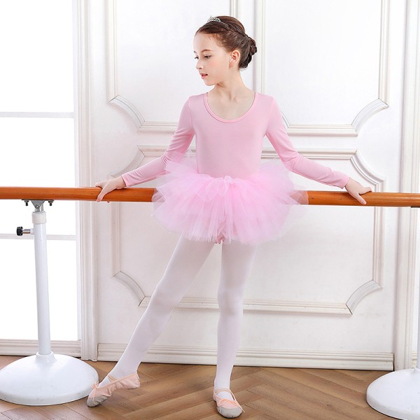 Ballet-tutu-kjole til piger i bomuld, danse-trikot med nederdel, kort S