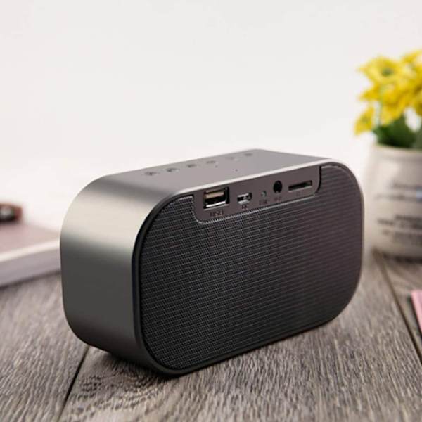 Svart Digital Spegelväckarklocka med Bluetooth-högtalare, Ljusstark