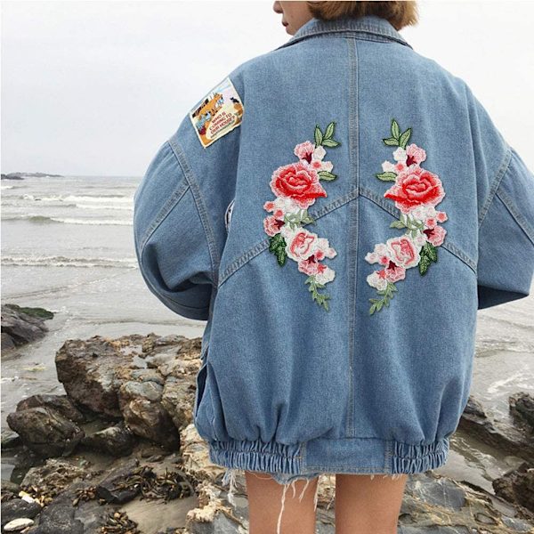 Applikasjon Sy-på Stryk-på Patch Blomst DIY Broderi Blå Patch E