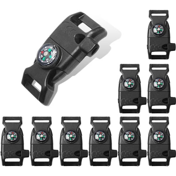 10-pack Svart 5/8\" Kompass Flint Skrapa Eldstartare Visselpipa