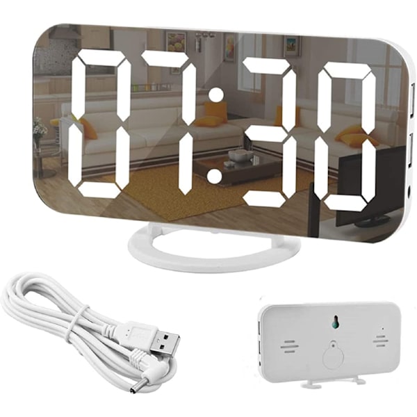 Digital väckarklocka, 6,5\" stor skärm LED spegel väckarklocka