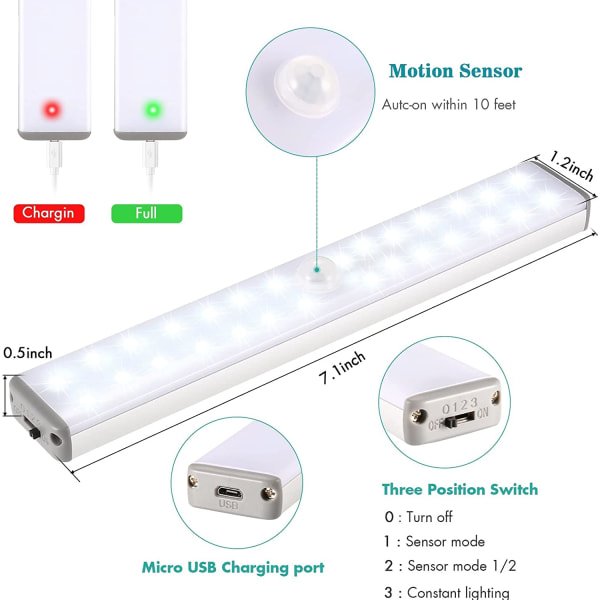Trådløs underskabslys, 28 LED USB-bevægelsessensor Køkken L