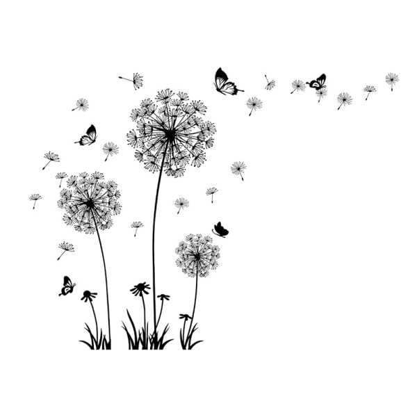 Wall stickers DANDELION FLOWERS black (90x30 cm) I butterfly plan