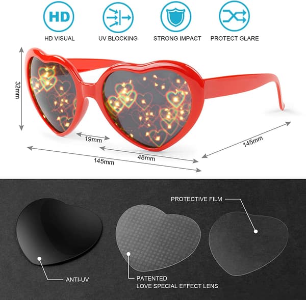 2 st 3D Special Effect Hjärtglasögon, 3D Hjärtan Ljus Diffraktion