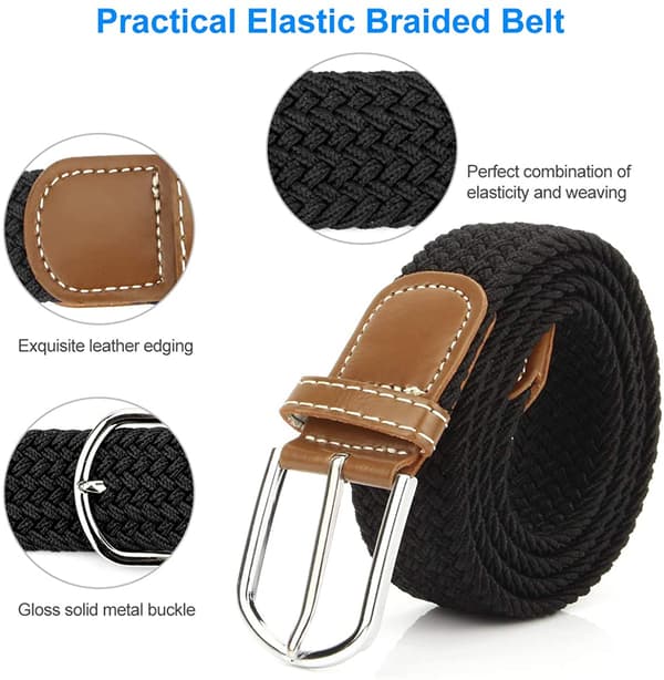 2-pack flätade stretch canvas elastiska herr- och damremmar