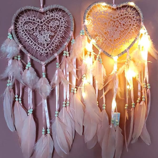 Drømmefanger (20*45cm, lyserød, lys), Boho-stil LED-lys Ha