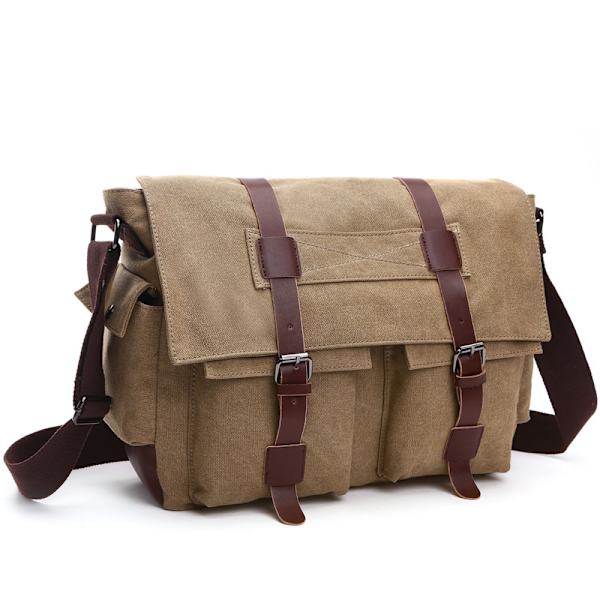 Herr Canvas Axelväska(Kaqi) Messenger Bag Canvas Väska Axelväska Datorväska Messenger Bag Retro enkel axelväska