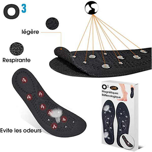 2 stk. (sorte) Slankende magnetiske indlægssåler, 2 par 35-40 magnetiske Ac