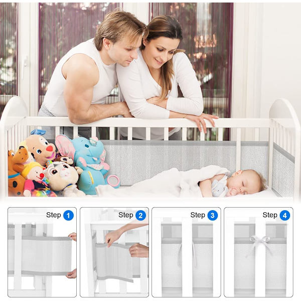 Baby Cabin Bumper, Spjälskydd, 3D Mesh Foder, Säker för Spjälsängens Luftcirkulation
