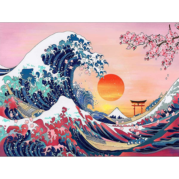 30x40cm, japanilainen aalto 5d timanttimaalattu strassi-kirjonta