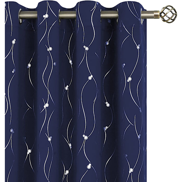 Navy Blå Blackout Gardiner 84x52 cm Længde 2 Paneler Sæt Grom